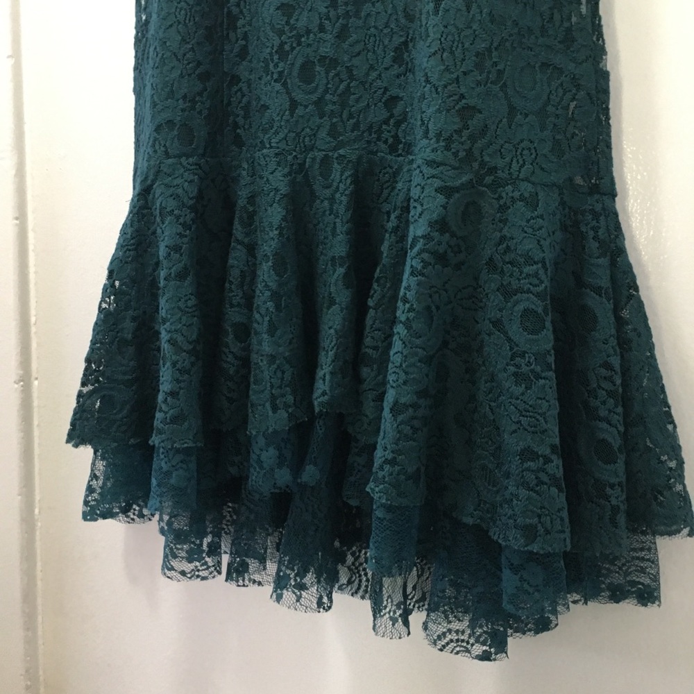 Anthropologie Teal Lace Asymmetrical Hem Skirt - Picture 6 of 10